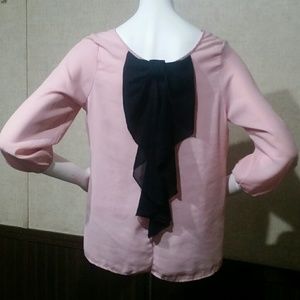 Dressy Pink Blouse w/Black Bow In Back Size L